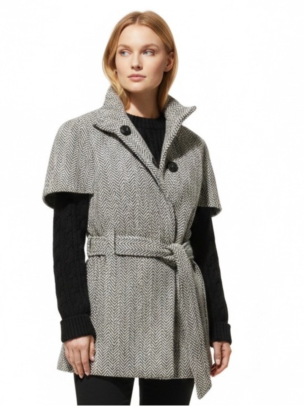 Calvin Klein Sweater Wool Blazer Cape Tweed Jacket